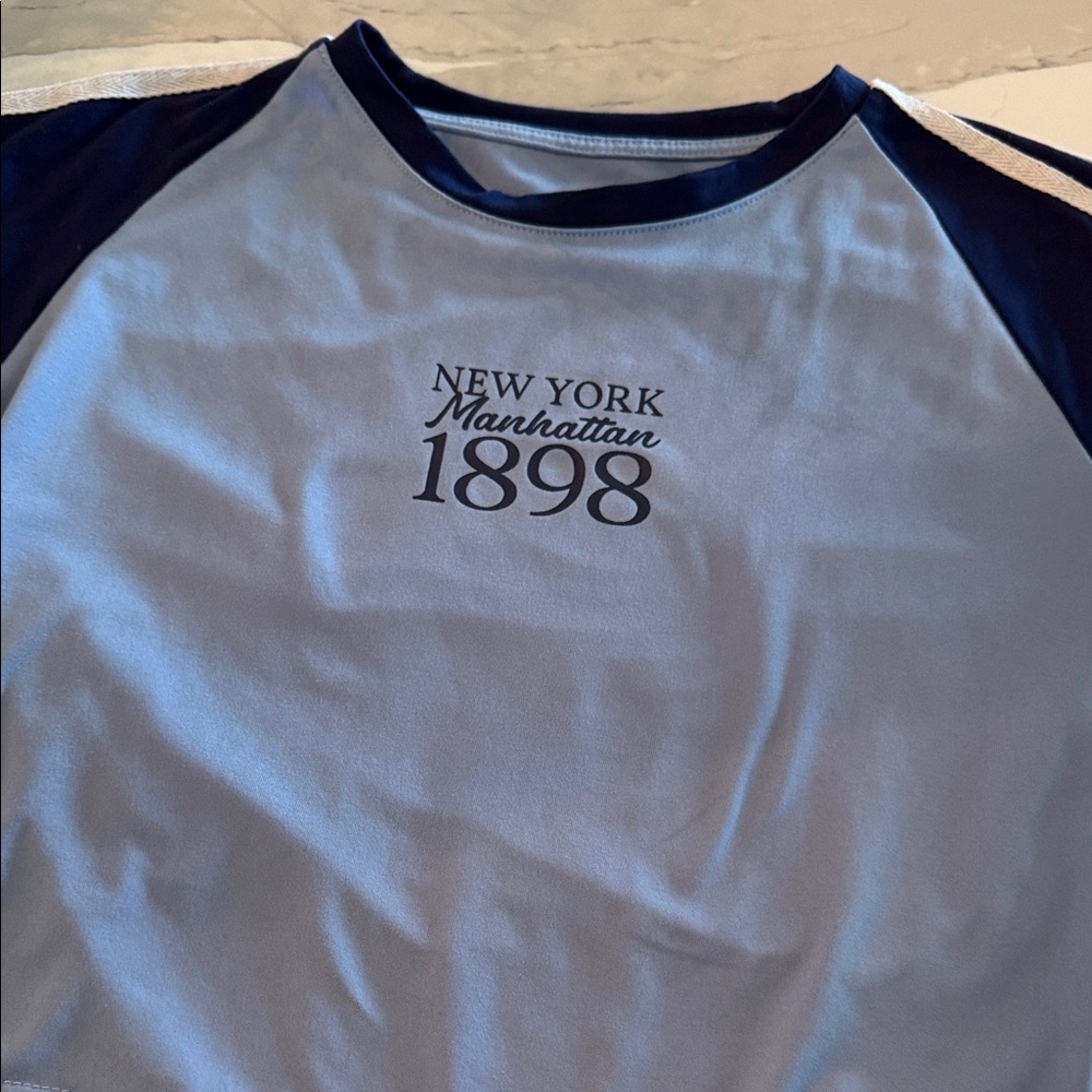 SHEIN Light Blue and Navy Women's Tee